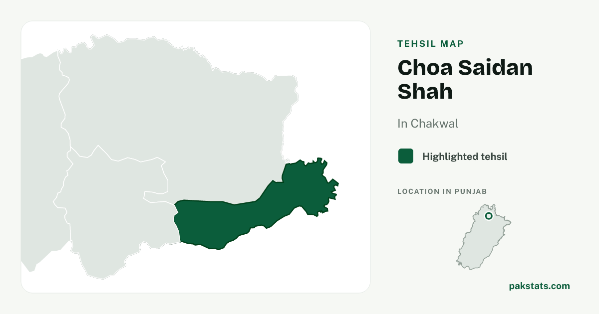 Locator map of Choa Saidan Shah highlighted within Chakwal.