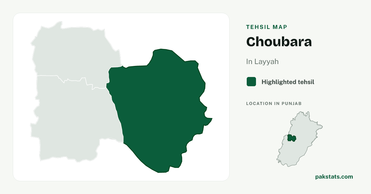 Locator map of Choubara highlighted within Layyah.