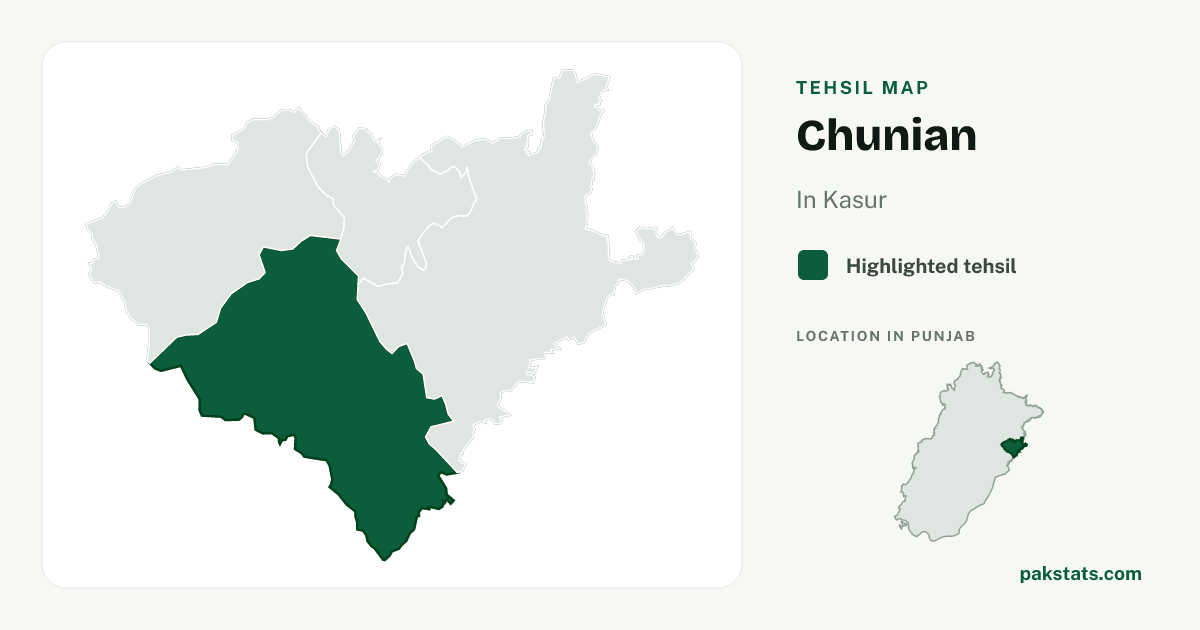 Locator map of Chunian highlighted within Kasur.