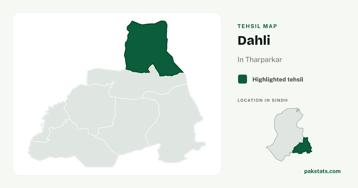 Locator map of Dahli highlighted within Tharparkar.