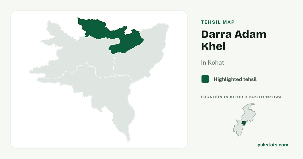 Locator map of Darra Adam Khel highlighted within Kohat.