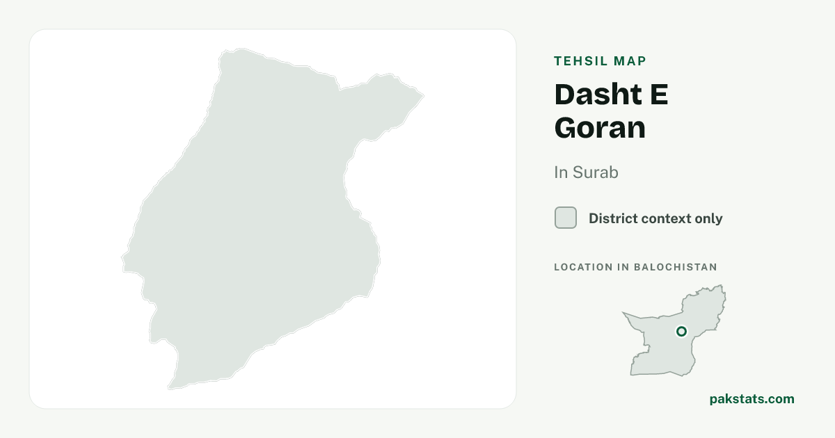 District context map for Dasht E Goran; no unambiguous current boundary matches the 2023 census tehsil.