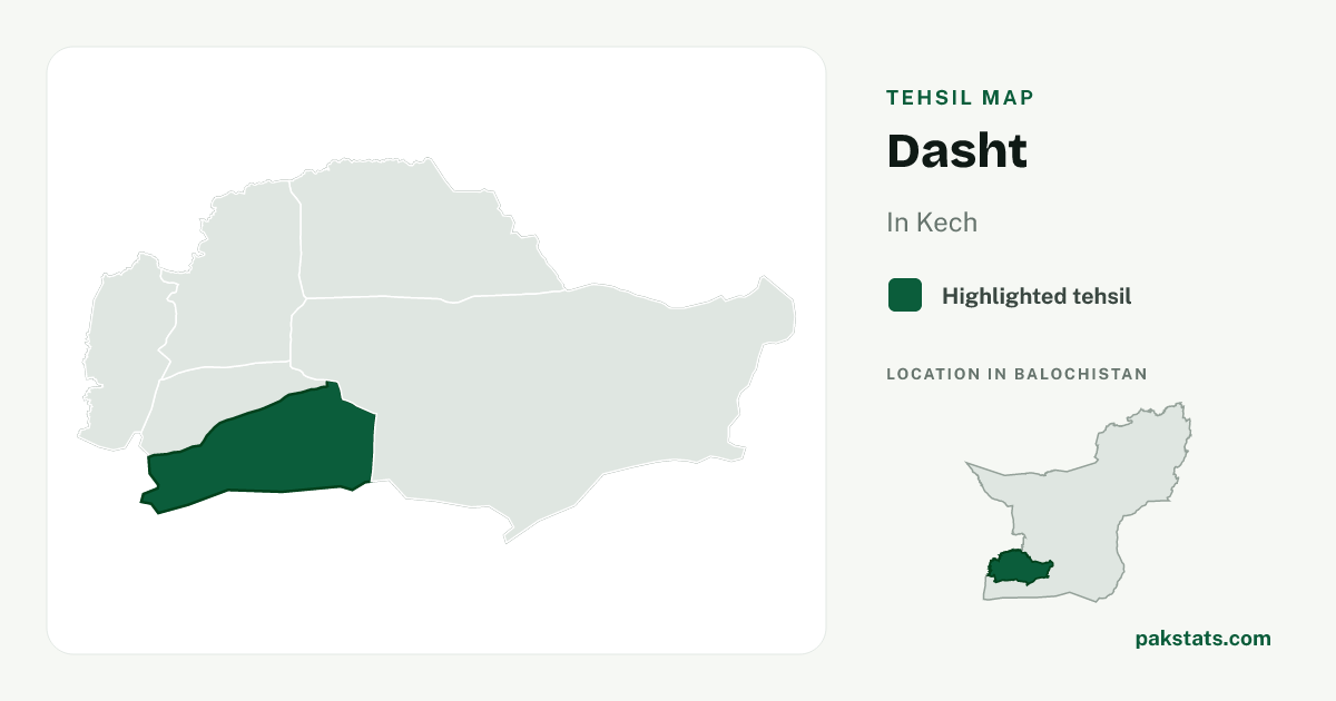 Locator map of Dasht highlighted within Kech.