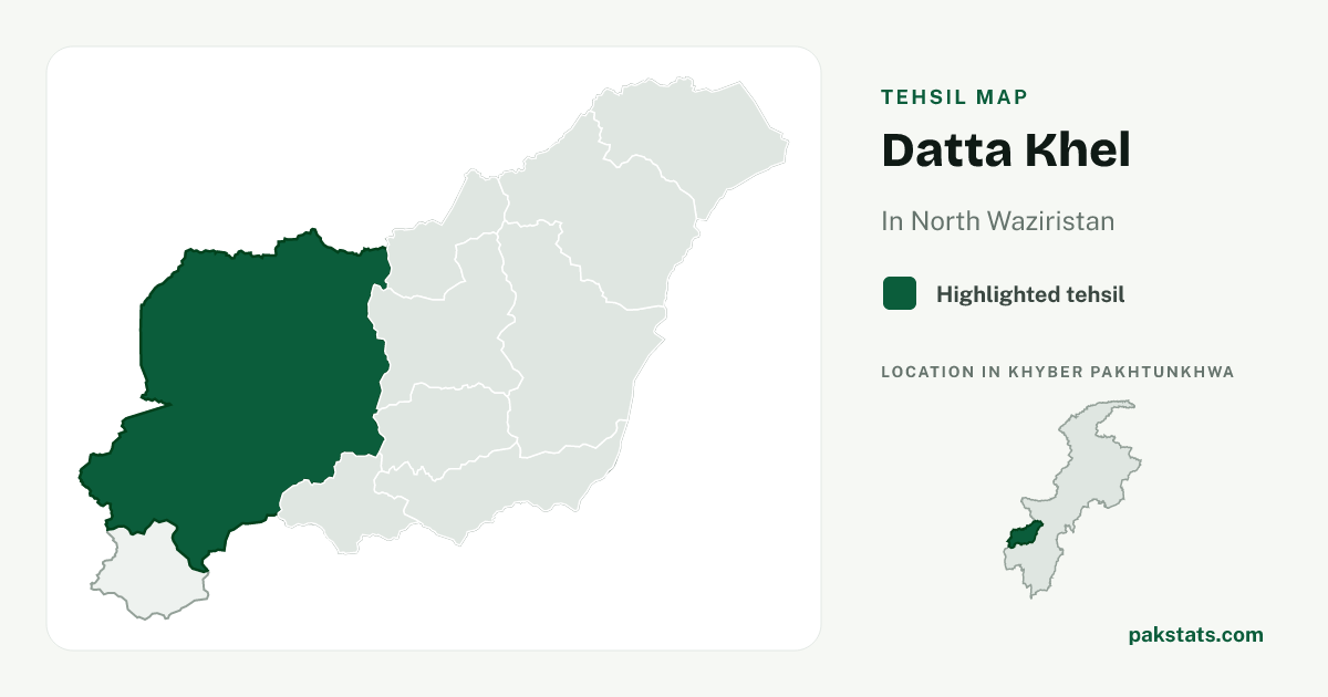 Locator map of Datta Khel highlighted within North Waziristan.