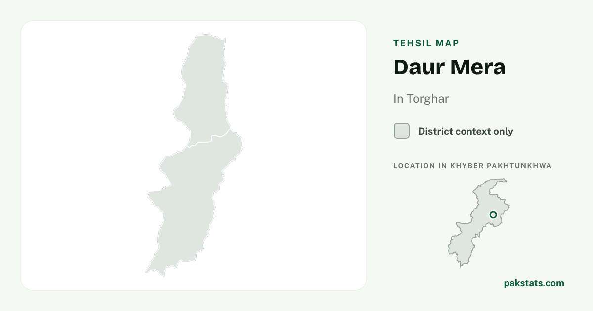 District context map for Daur Mera; no unambiguous current boundary matches the 2023 census tehsil.