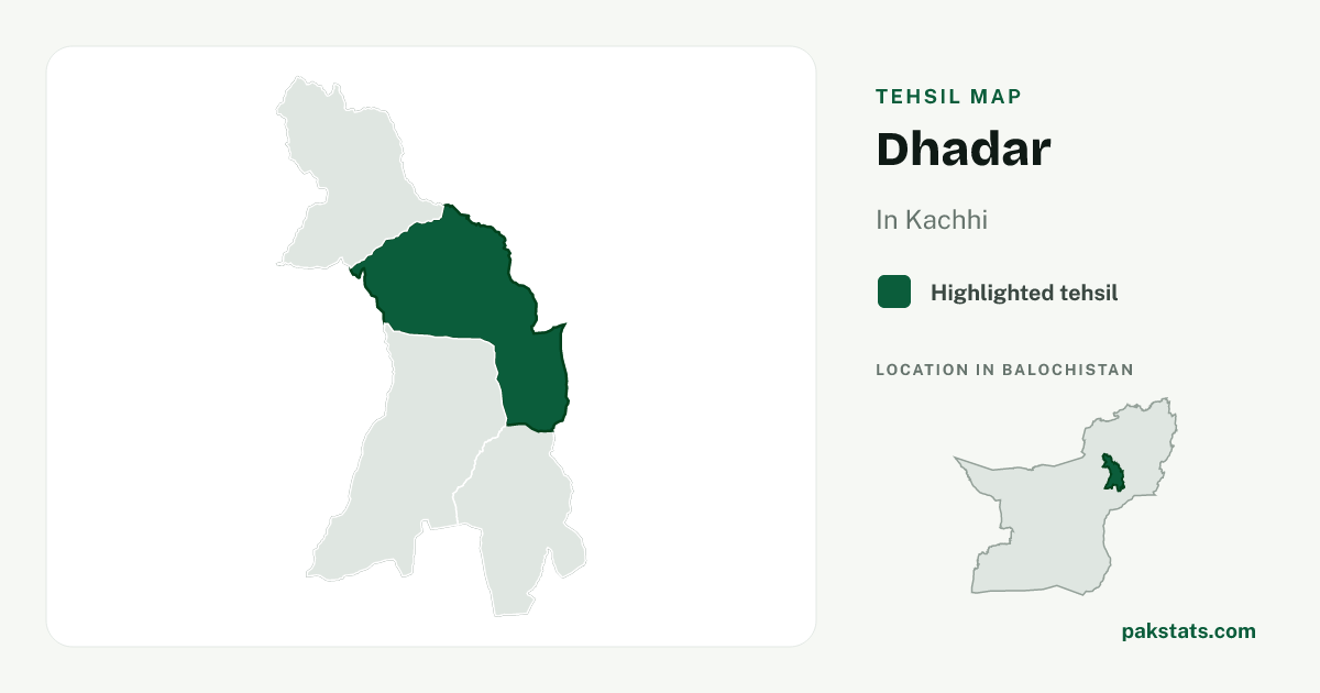 Locator map of Dhadar highlighted within Kachhi.