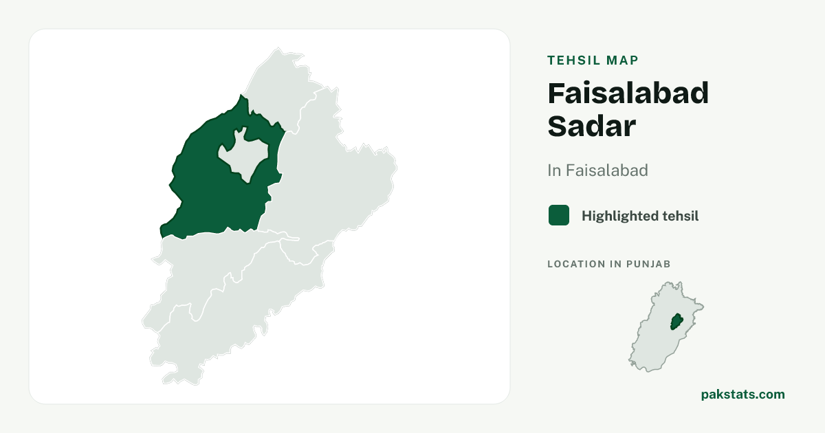 Locator map of Faisalabad Sadar highlighted within Faisalabad.