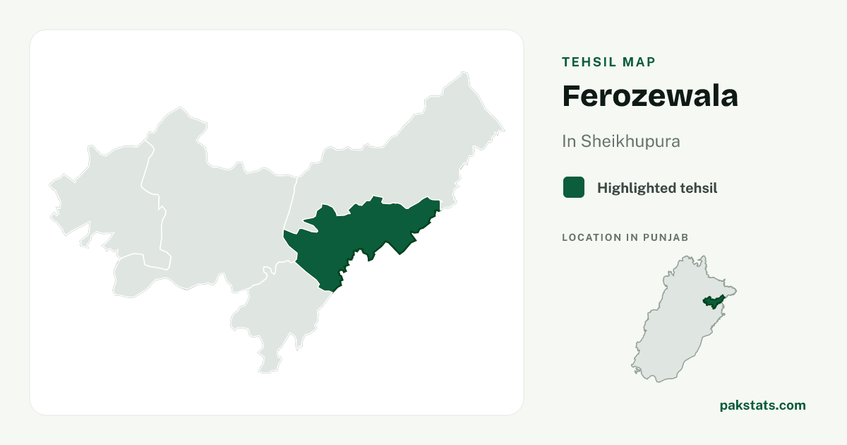 Locator map of Ferozewala highlighted within Sheikhupura.