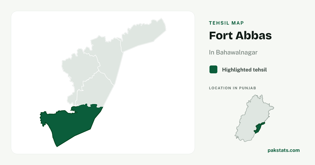 Locator map of Fort Abbas highlighted within Bahawalnagar.