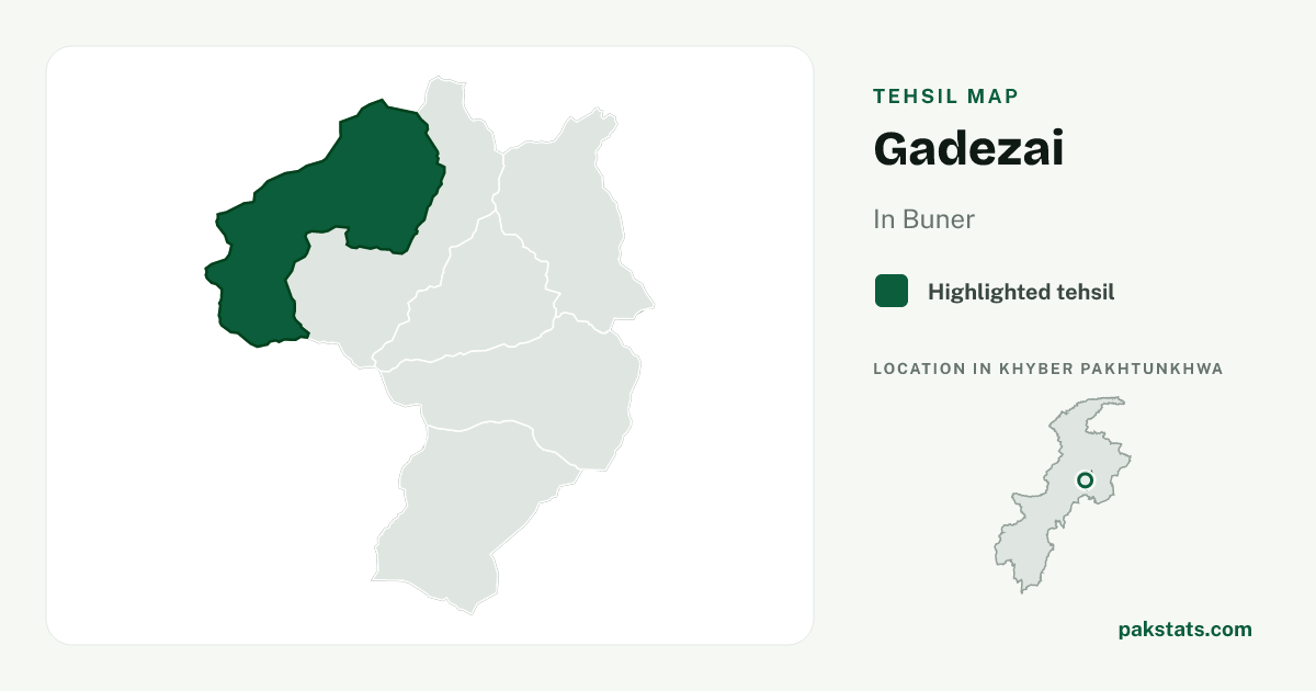 Locator map of Gadezai highlighted within Buner.
