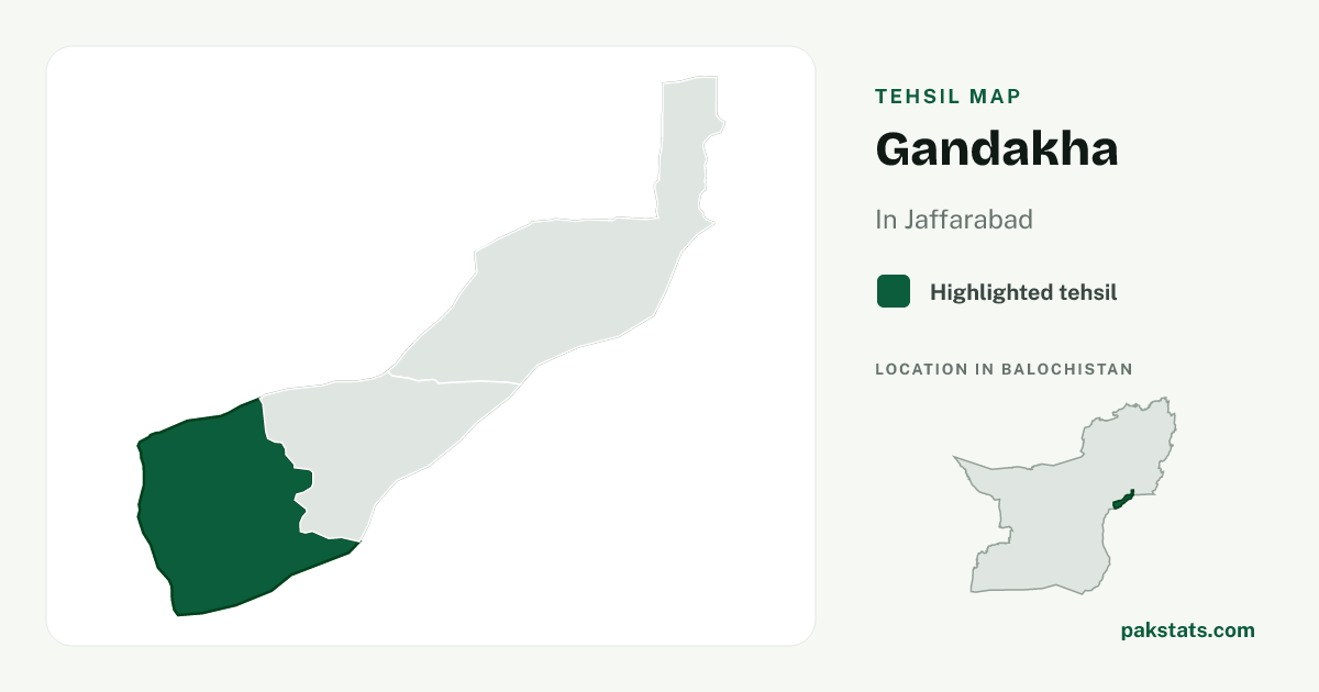 Locator map of Gandakha highlighted within Jaffarabad.