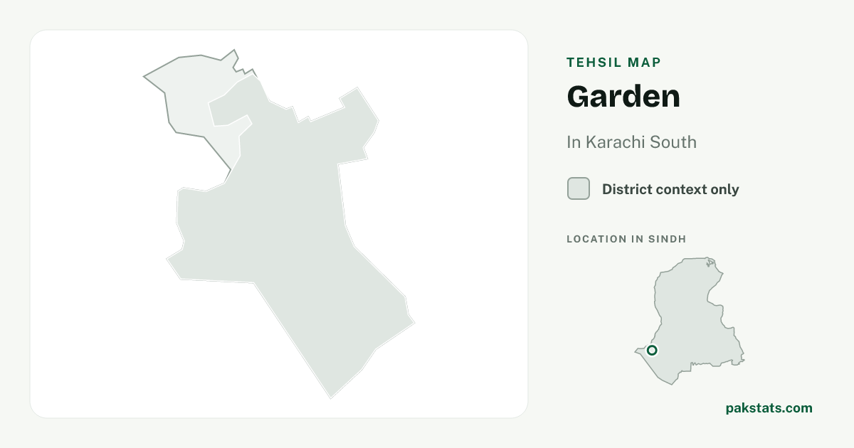 District context map for Garden; no unambiguous current boundary matches the 2023 census tehsil.