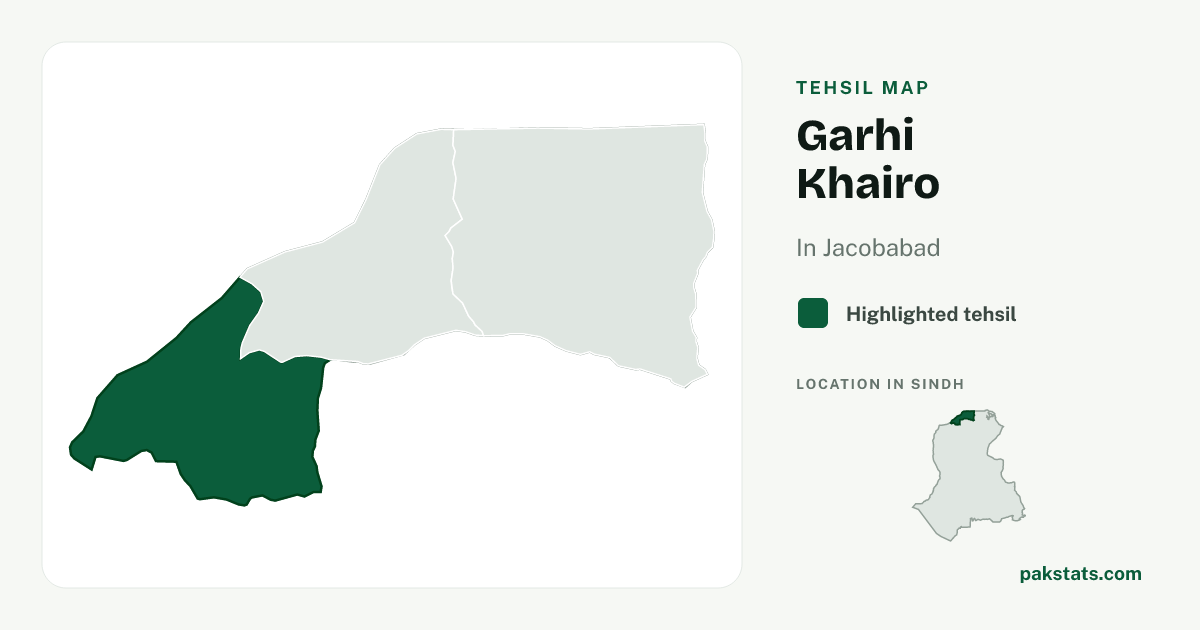 Locator map of Garhi Khairo highlighted within Jacobabad.