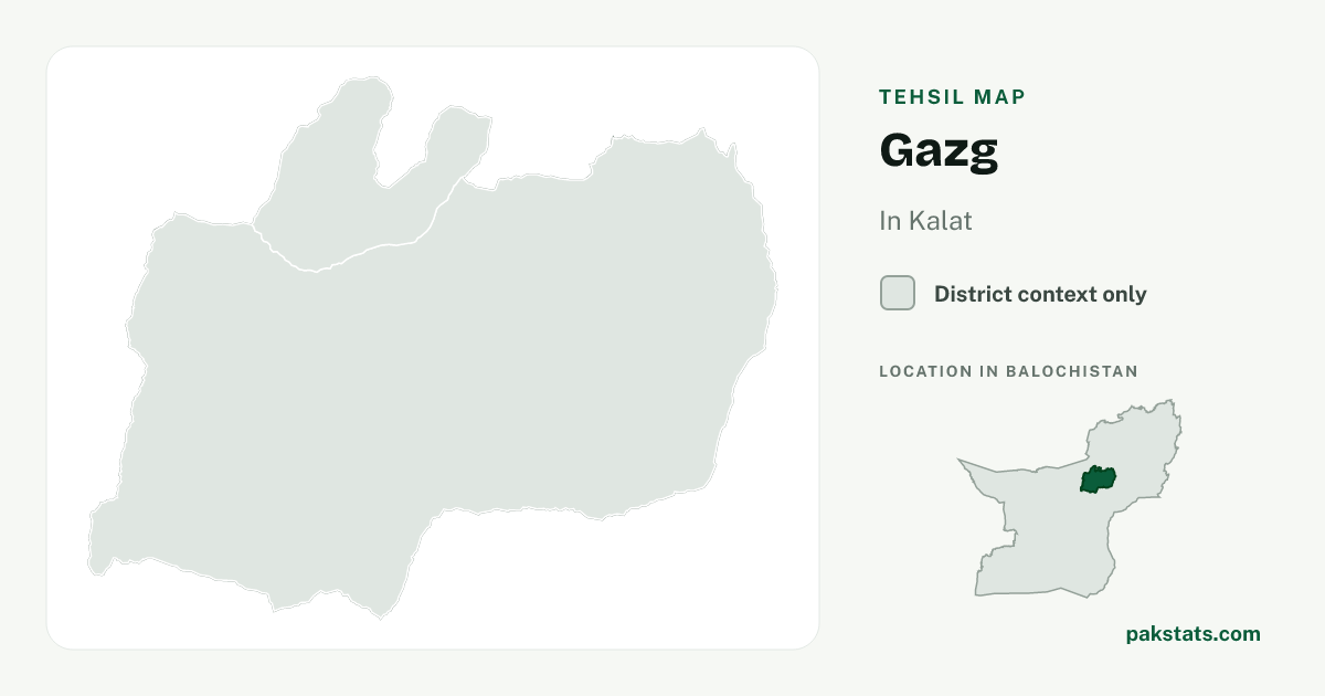 District context map for Gazg; no unambiguous current boundary matches the 2023 census tehsil.