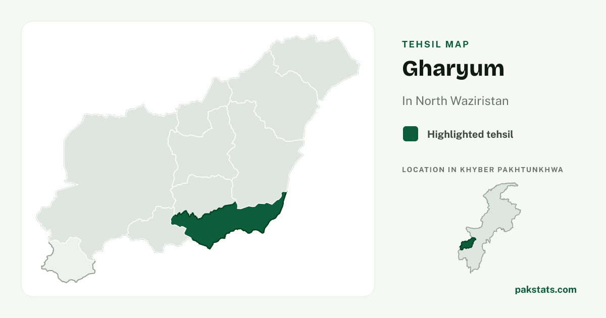 Locator map of Gharyum highlighted within North Waziristan.