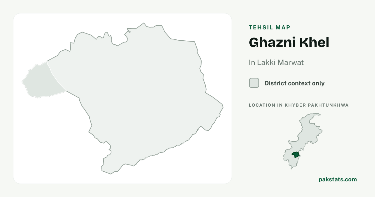 District context map for Ghazni Khel; no unambiguous current boundary matches the 2023 census tehsil.