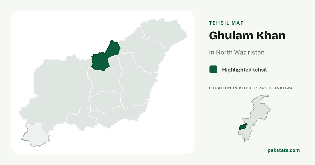 Locator map of Ghulam Khan highlighted within North Waziristan.