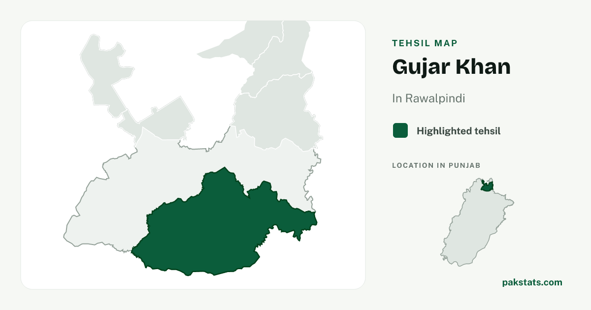 Locator map of Gujar Khan highlighted within Rawalpindi.