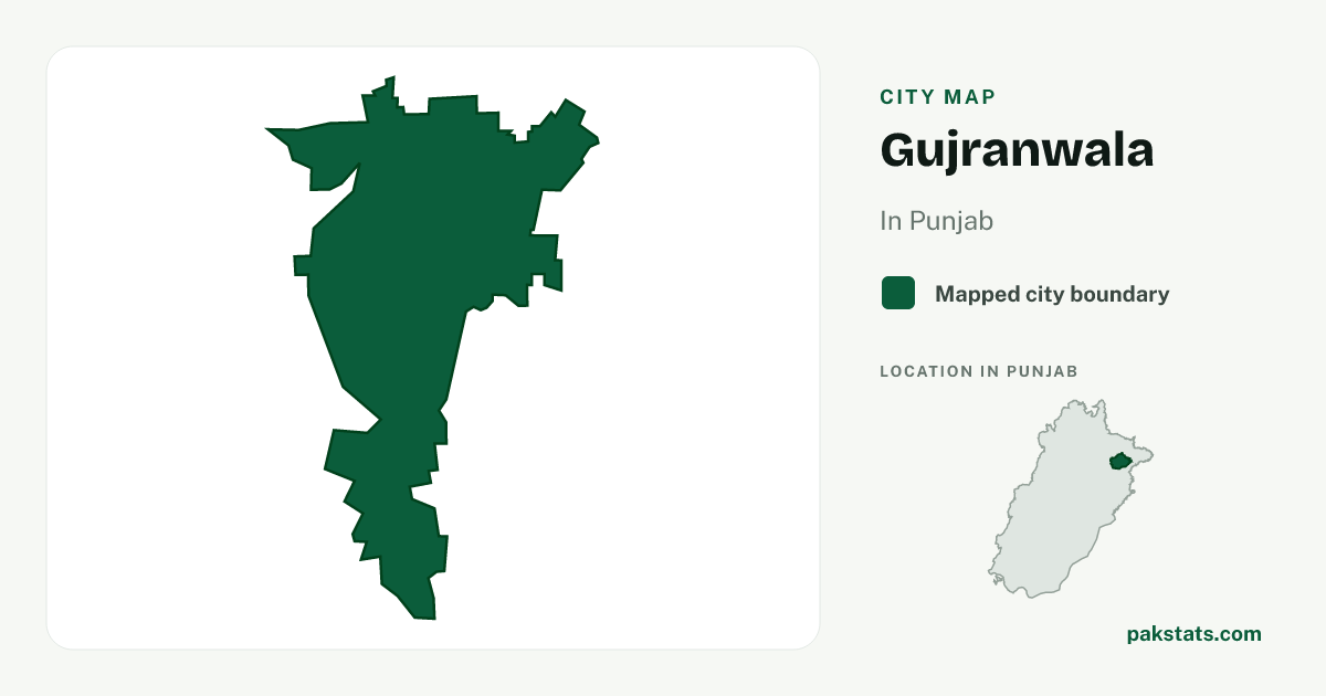 Locator map of Gujranwala highlighted within Punjab.