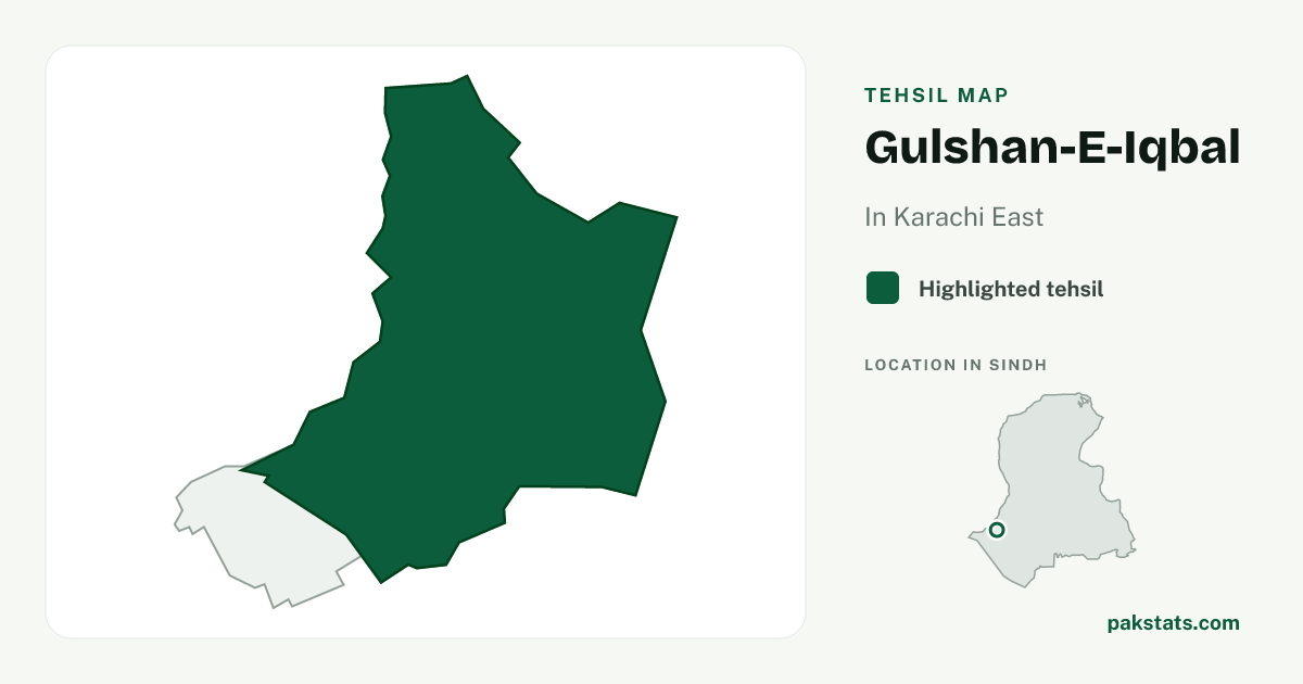Locator map of Gulshan-E-Iqbal highlighted within Karachi East.