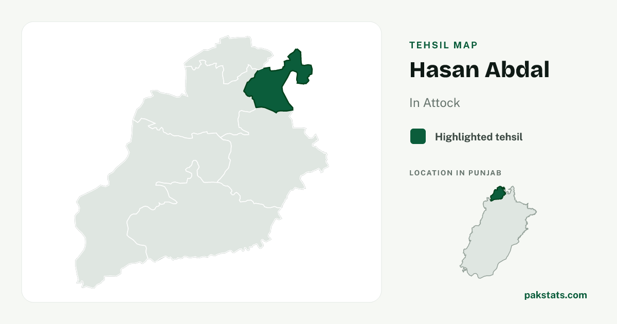 Locator map of Hasan Abdal highlighted within Attock.