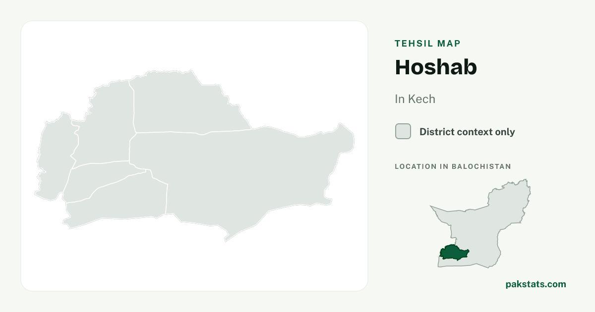 District context map for Hoshab; no unambiguous current boundary matches the 2023 census tehsil.