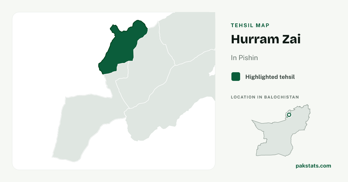 Locator map of Hurram Zai highlighted within Pishin.