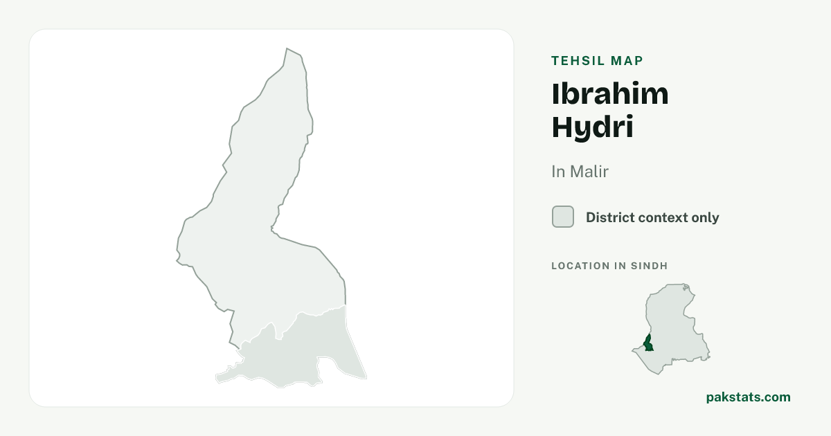 District context map for Ibrahim Hydri; no unambiguous current boundary matches the 2023 census tehsil.