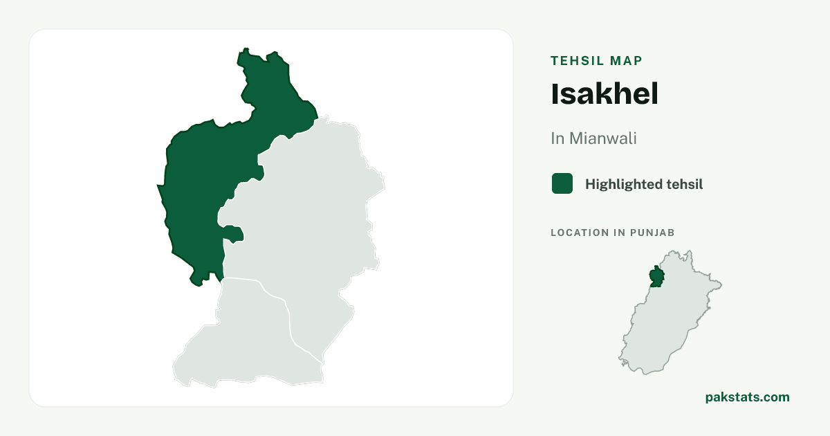 Locator map of Isakhel highlighted within Mianwali.