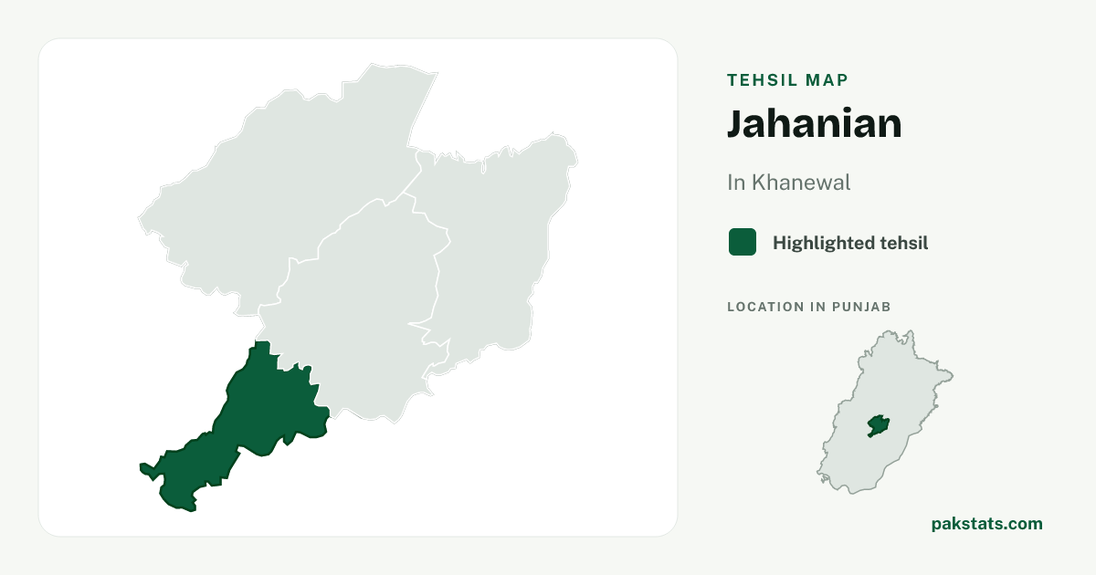 Locator map of Jahanian highlighted within Khanewal.