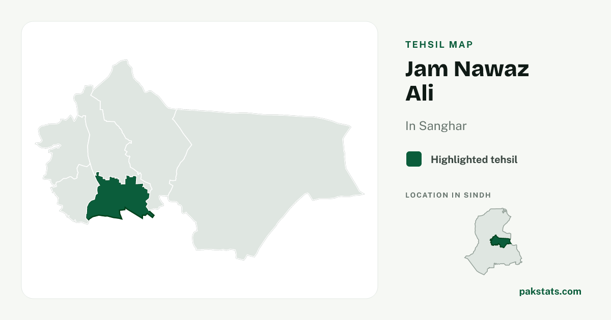 Locator map of Jam Nawaz Ali highlighted within Sanghar.