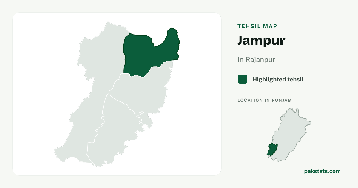 Locator map of Jampur highlighted within Rajanpur.