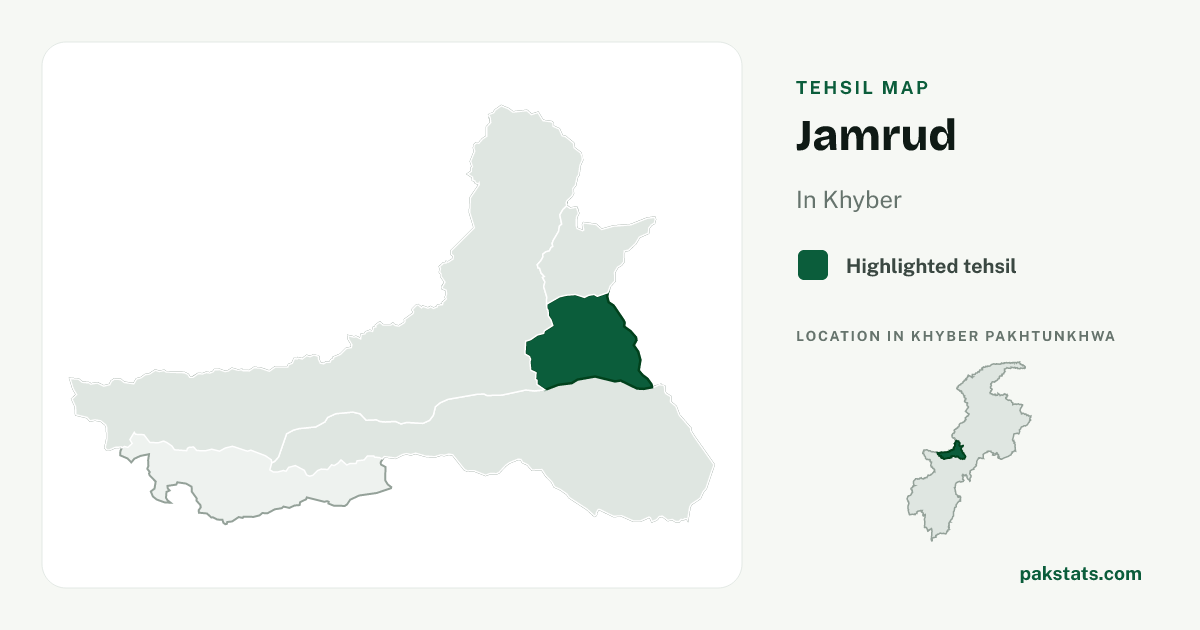 Locator map of Jamrud highlighted within Khyber.