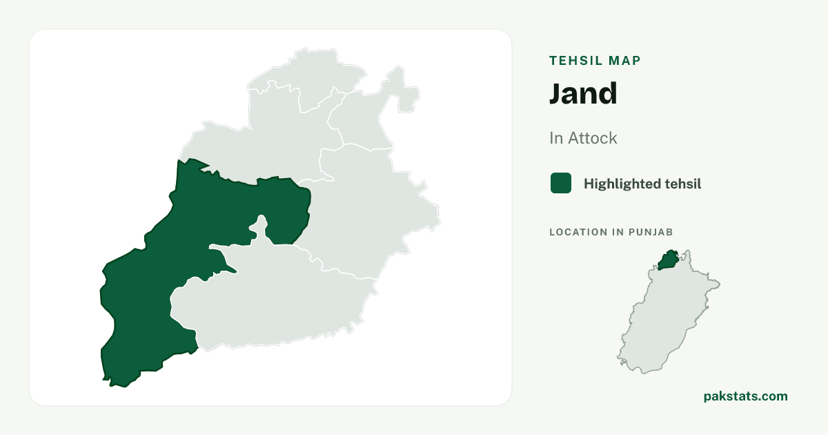 Locator map of Jand highlighted within Attock.