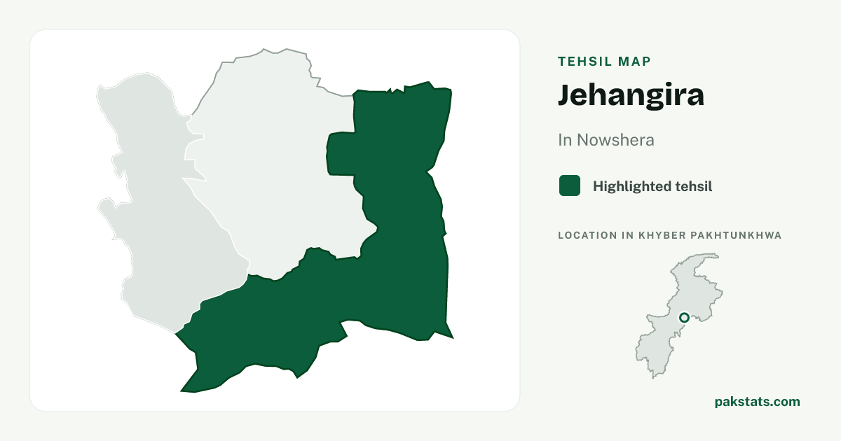 Locator map of Jehangira highlighted within Nowshera.