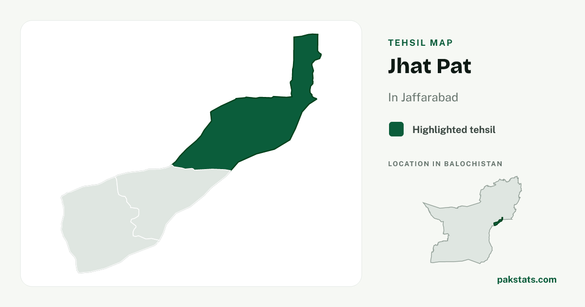 Locator map of Jhat Pat highlighted within Jaffarabad.