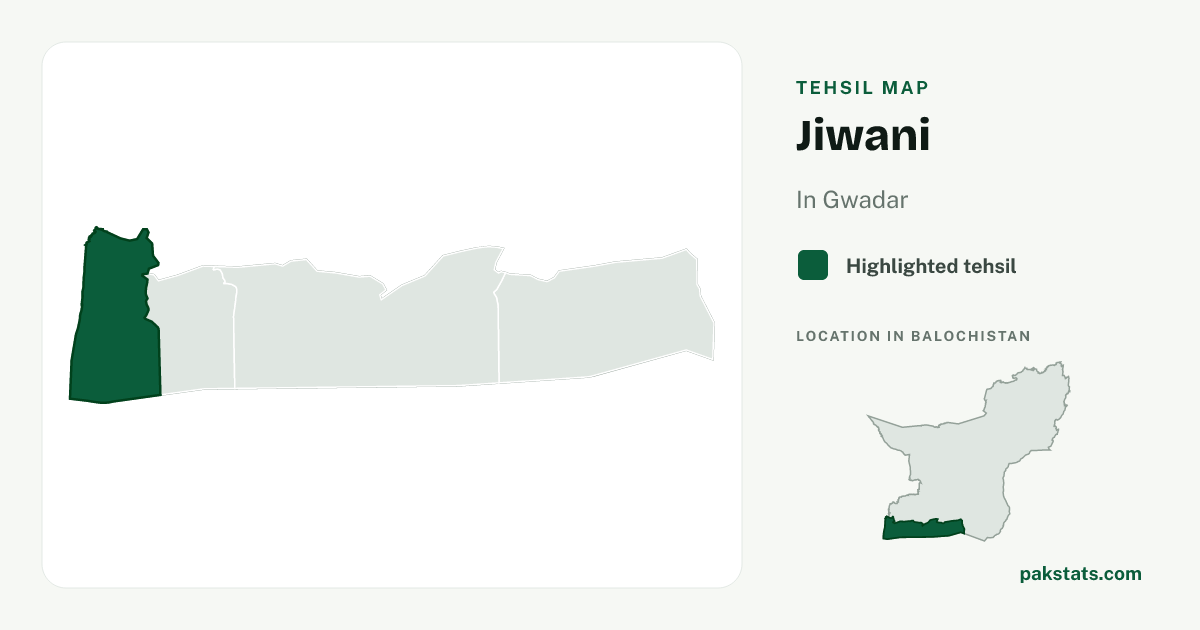 Locator map of Jiwani highlighted within Gwadar.
