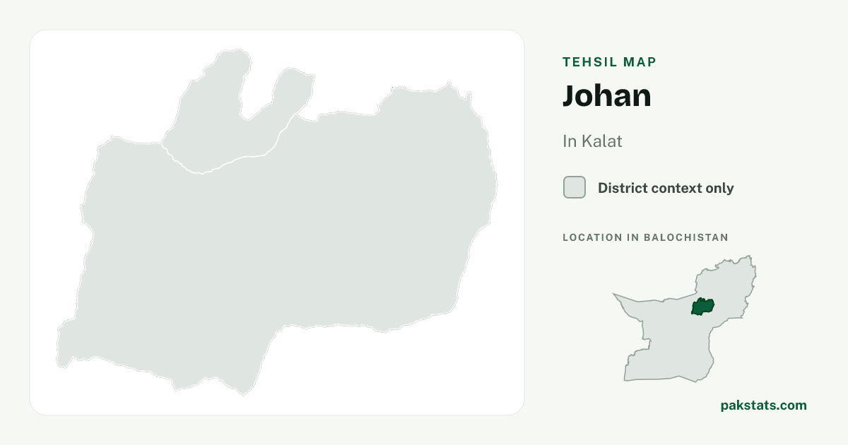 District context map for Johan; no unambiguous current boundary matches the 2023 census tehsil.