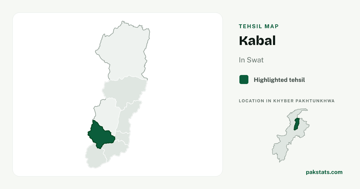 Locator map of Kabal highlighted within Swat.