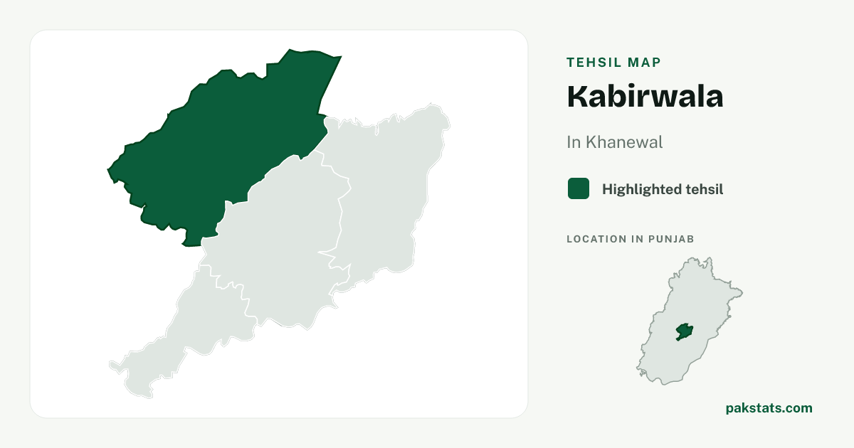 Locator map of Kabirwala highlighted within Khanewal.