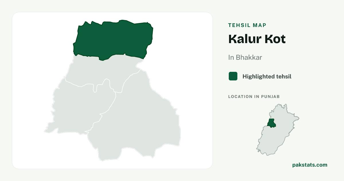 Locator map of Kalur Kot highlighted within Bhakkar.