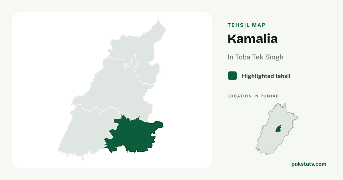 Locator map of Kamalia highlighted within Toba Tek Singh.