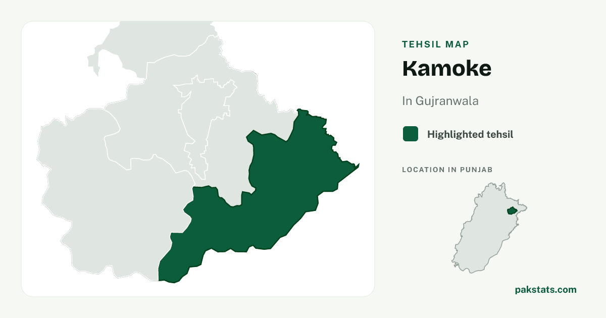 Locator map of Kamoke highlighted within Gujranwala.