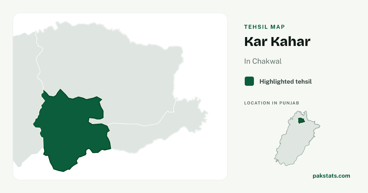 Locator map of Kar Kahar highlighted within Chakwal.