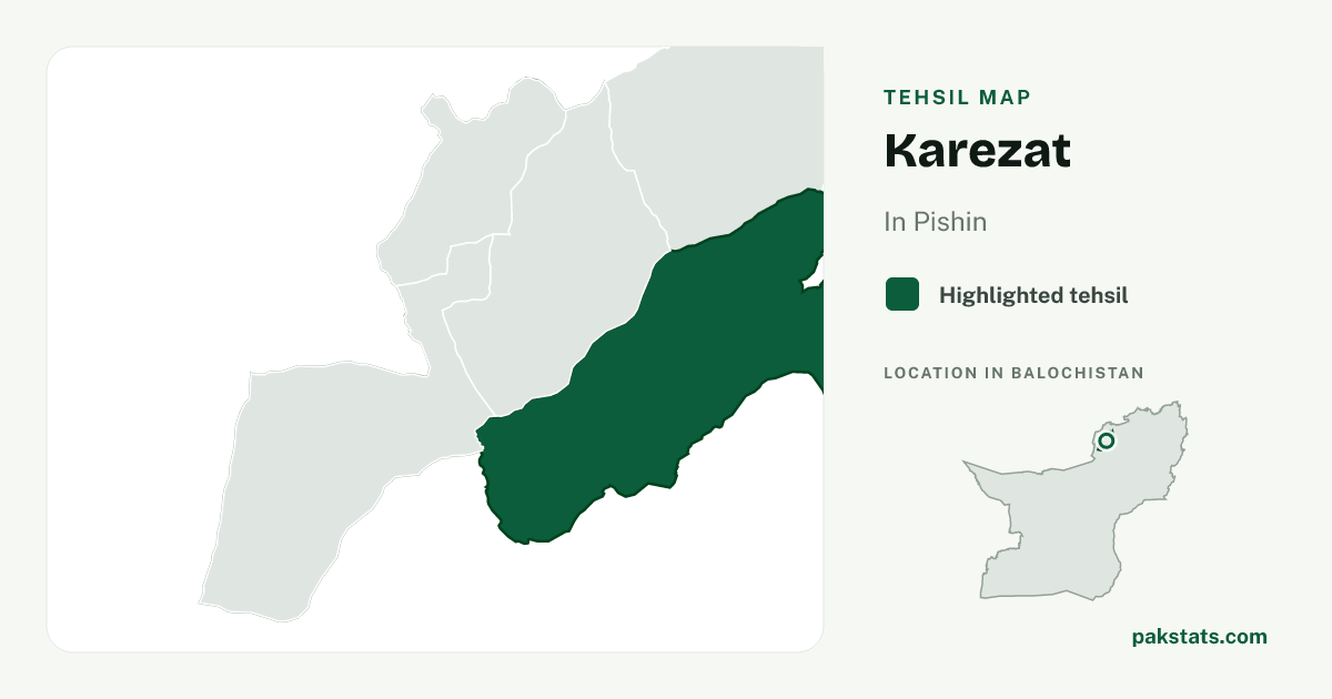 Locator map of Karezat highlighted within Pishin.
