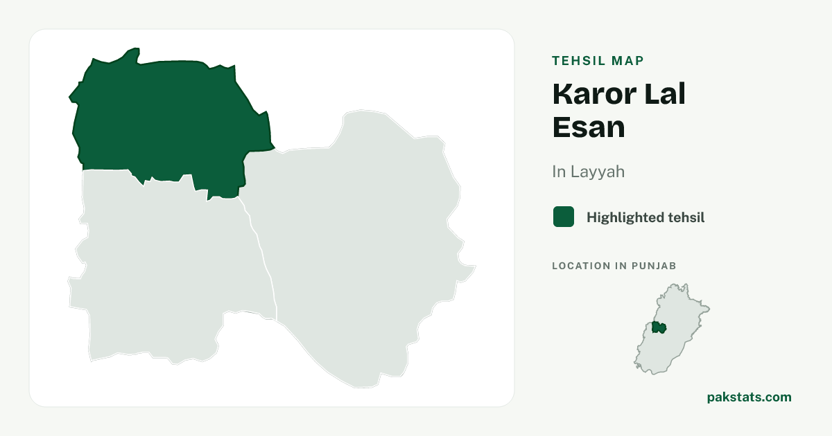 Locator map of Karor Lal Esan highlighted within Layyah.