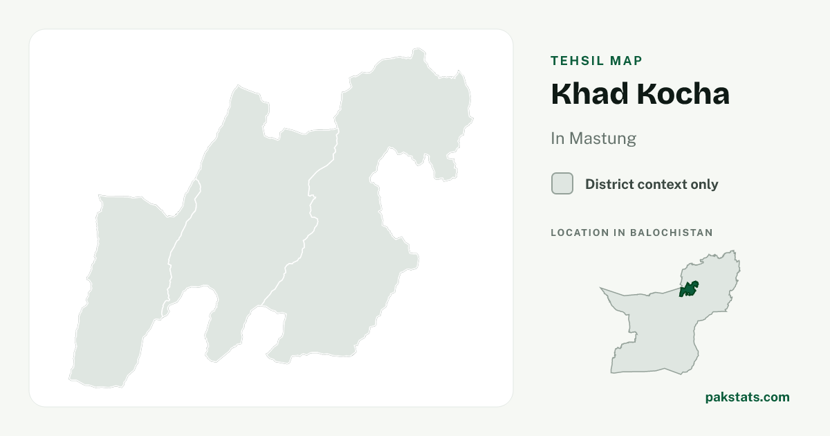 District context map for Khad Kocha; no unambiguous current boundary matches the 2023 census tehsil.