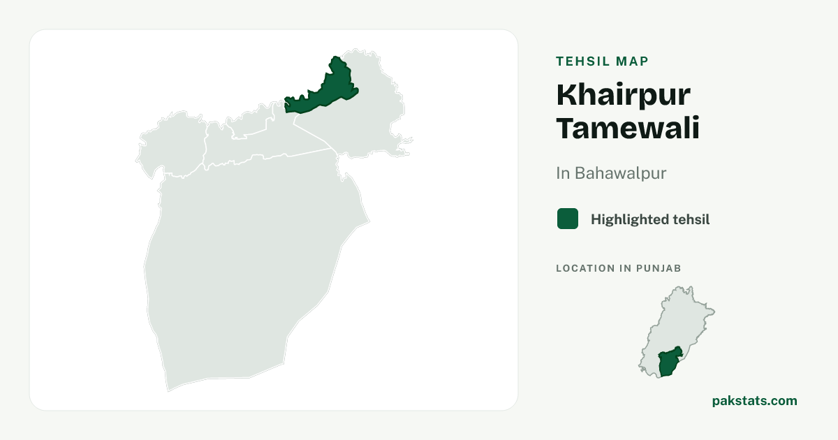 Locator map of Khairpur Tamewali highlighted within Bahawalpur.
