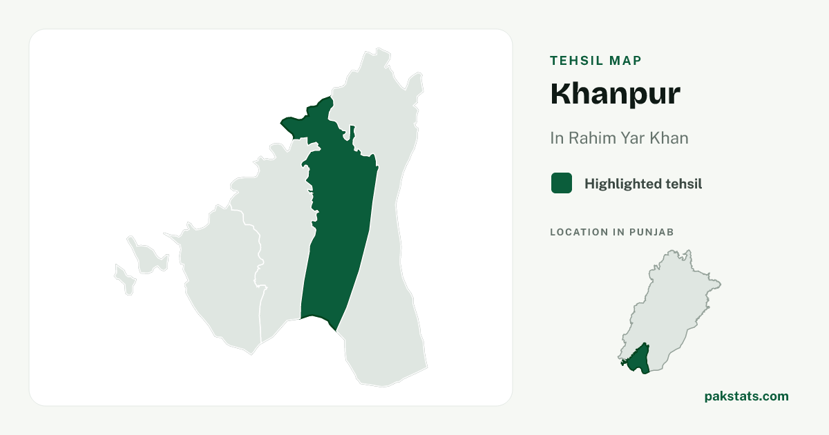 Locator map of Khanpur highlighted within Rahim Yar Khan.