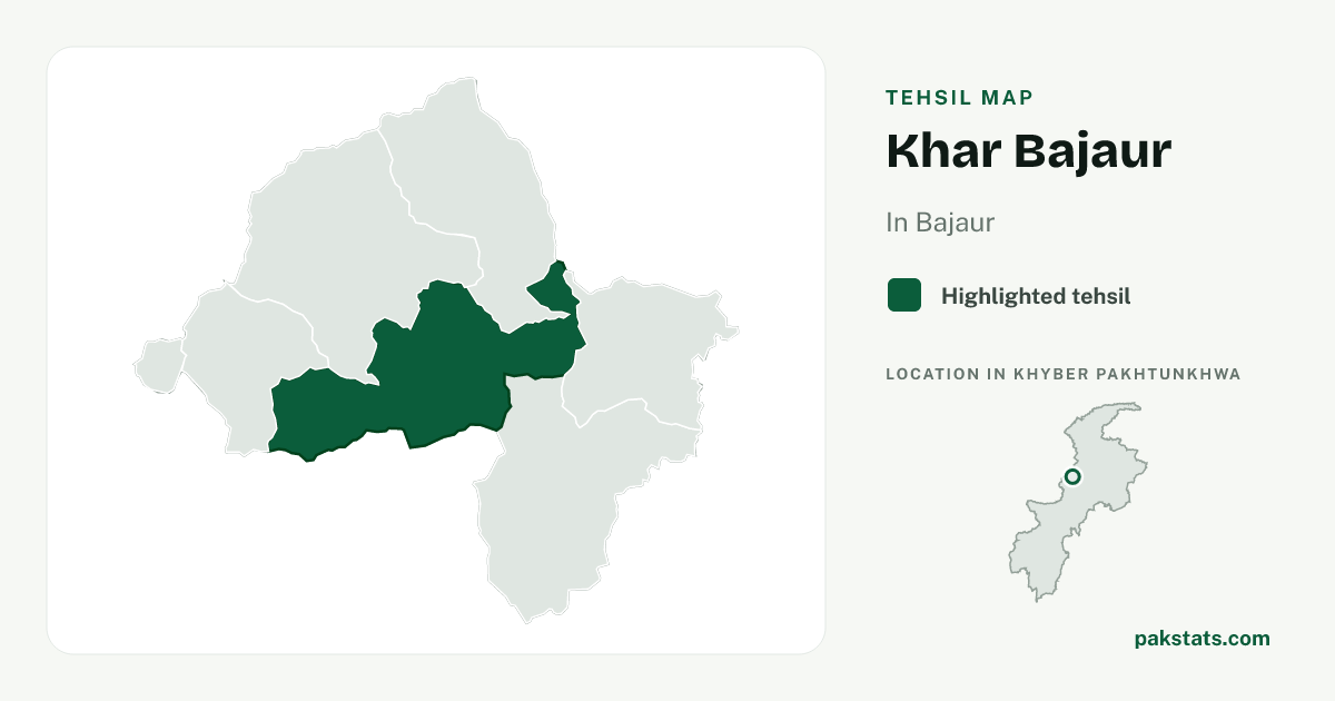 Locator map of Khar Bajaur highlighted within Bajaur.